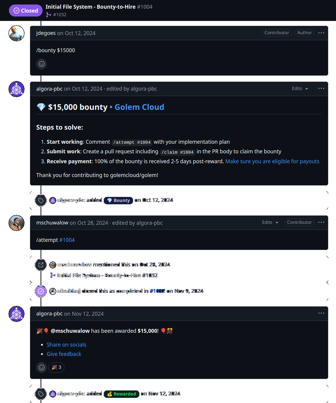 Golem bounty to hire