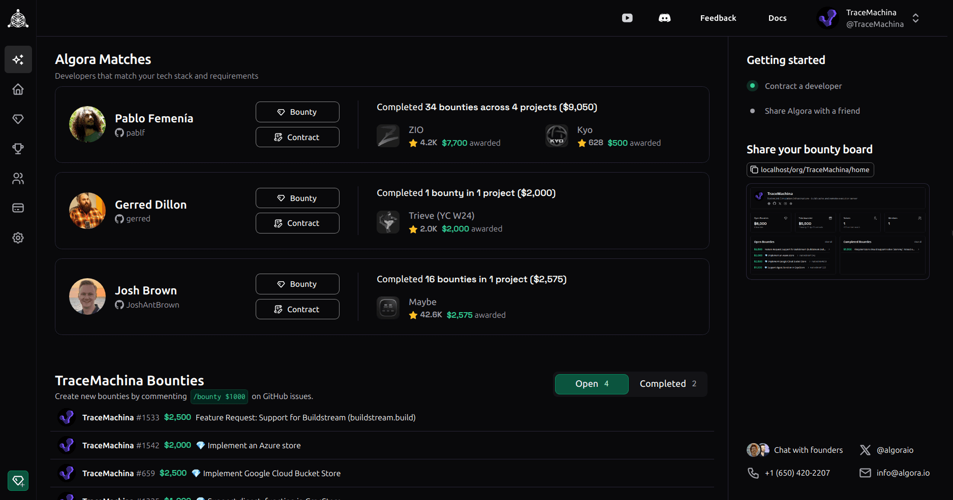 Algora dashboard