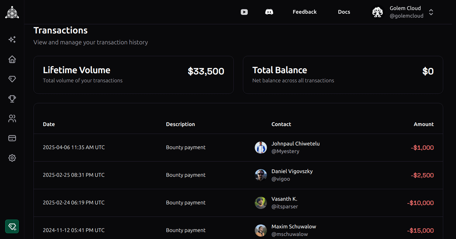 Transaction history