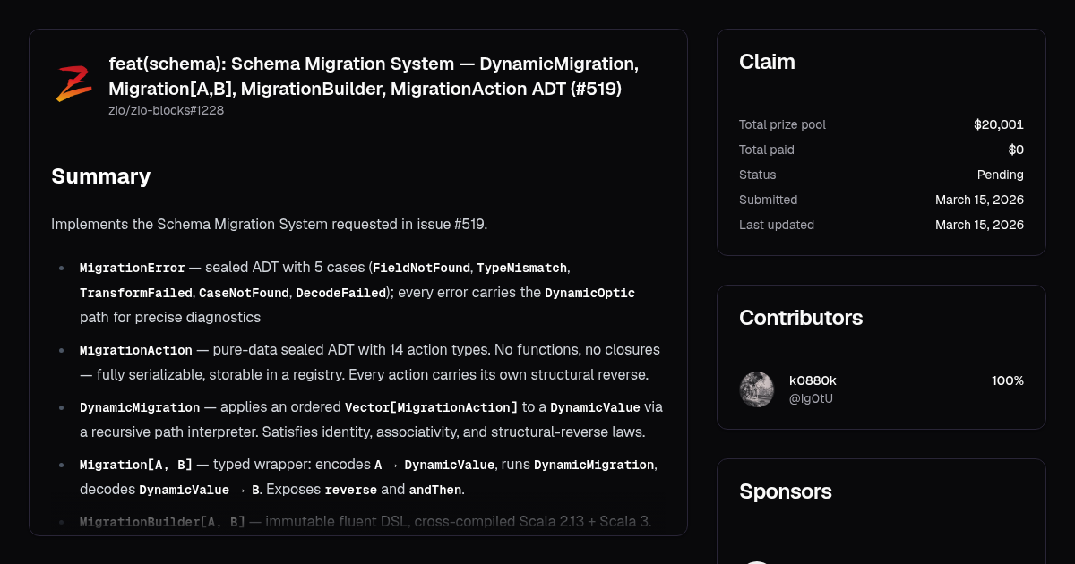 feat(schema): Schema Migration System — DynamicMigration, Migration[A,B ...
