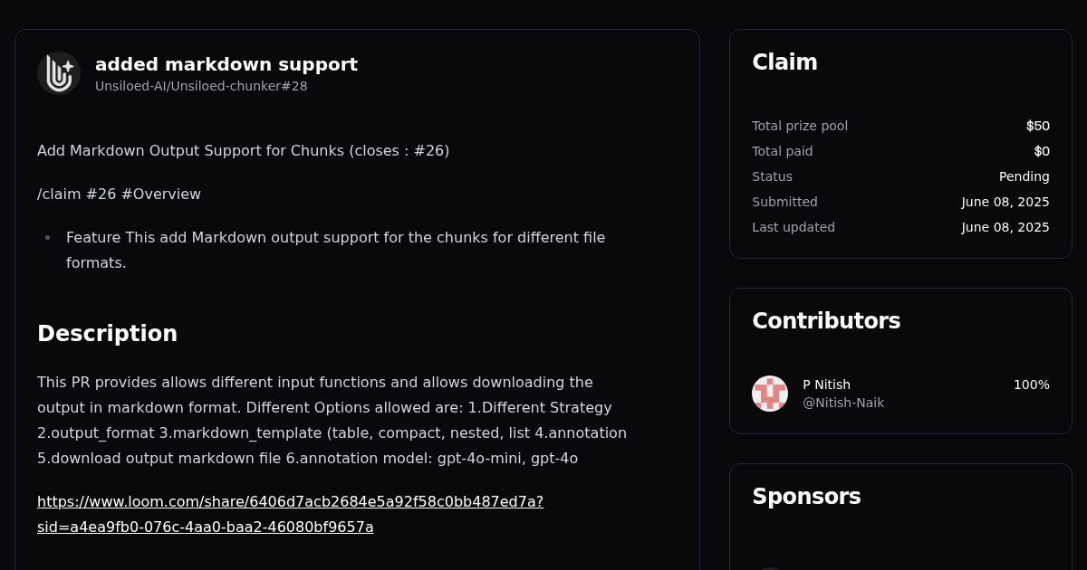 added markdown support | Algora