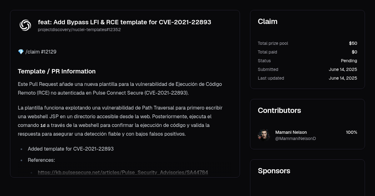 feat: Add Bypass LFI & RCE template for CVE-2021-22893 | Algora