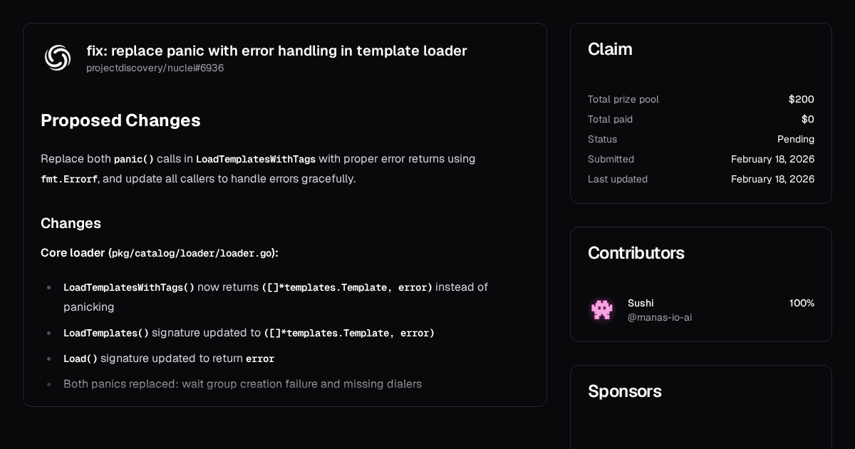 fix: replace panic with error handling in template loader | Algora