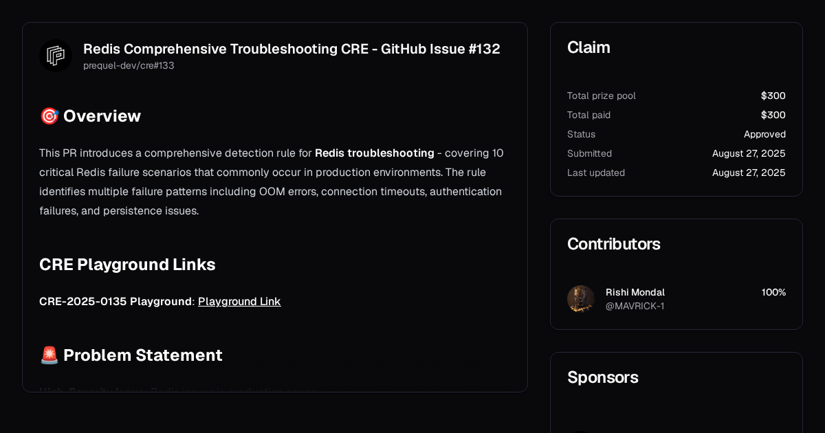 Redis Comprehensive Troubleshooting CRE - GitHub Issue #132 | Algora