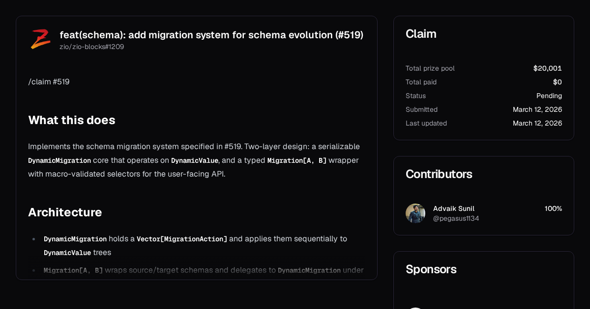 feat(schema): add migration system for schema evolution (#519) | Algora