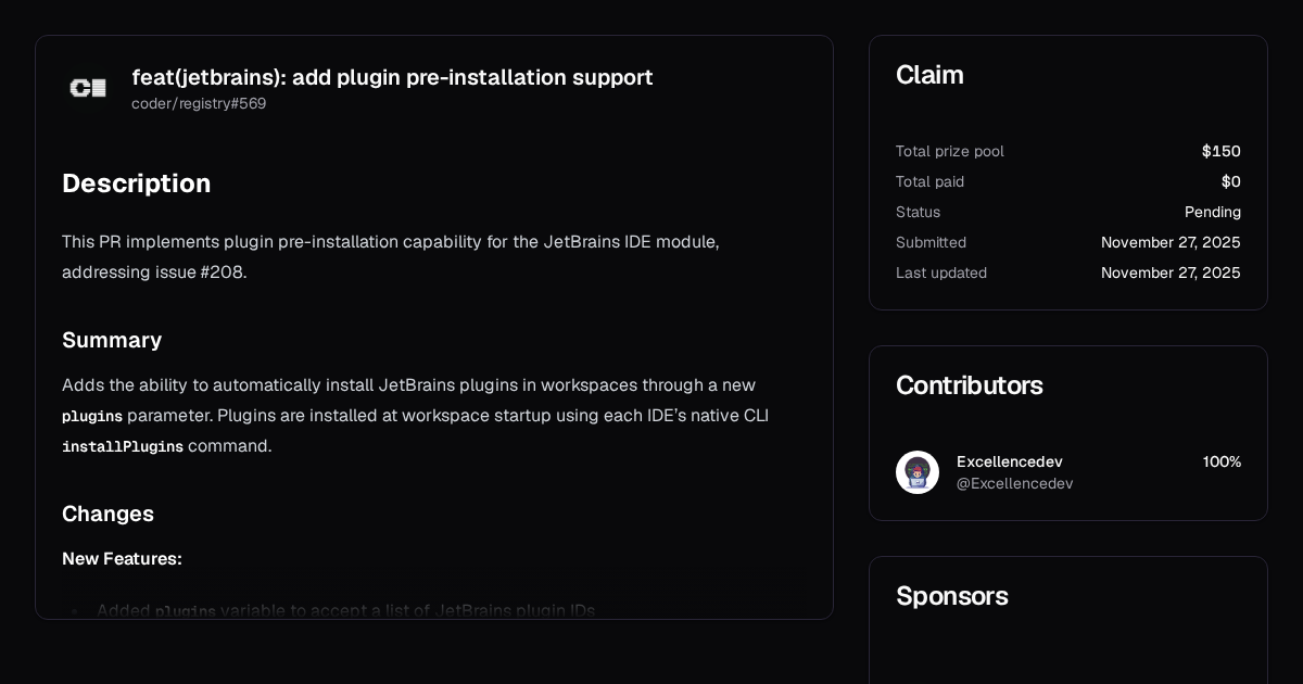 feat(jetbrains): add plugin pre-installation support | Algora