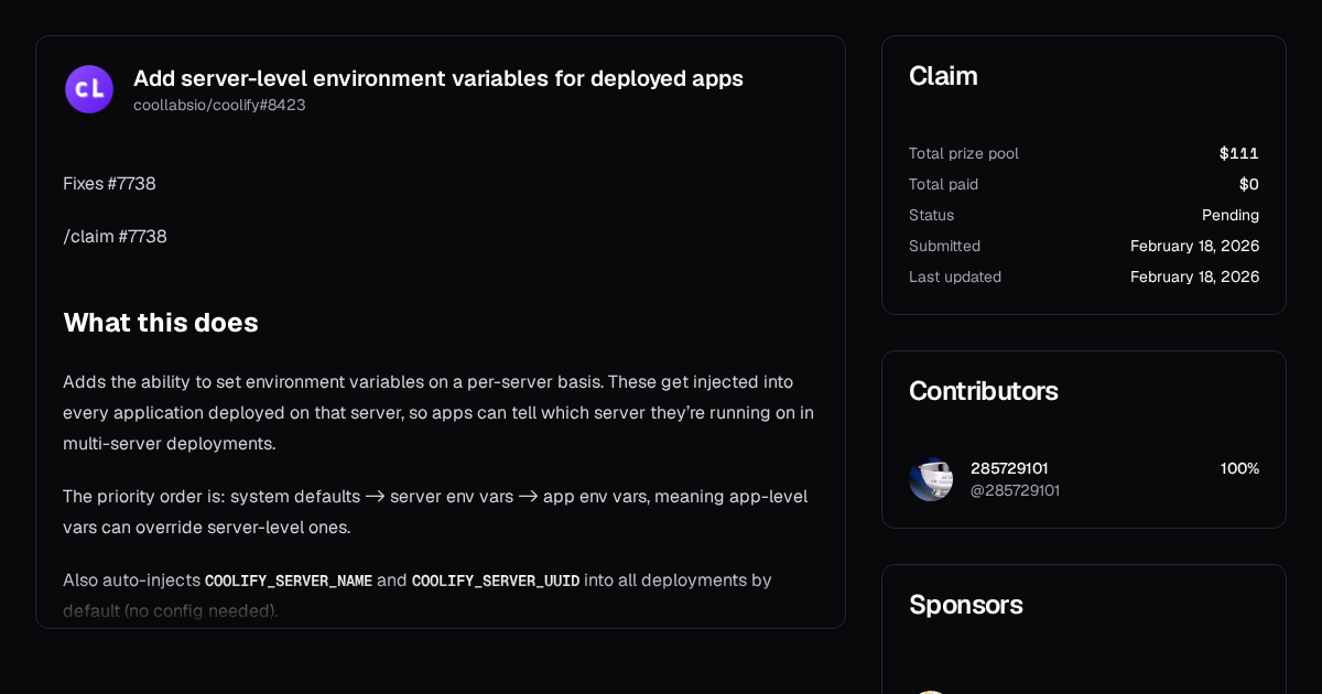 Add server-level environment variables for deployed apps | Algora