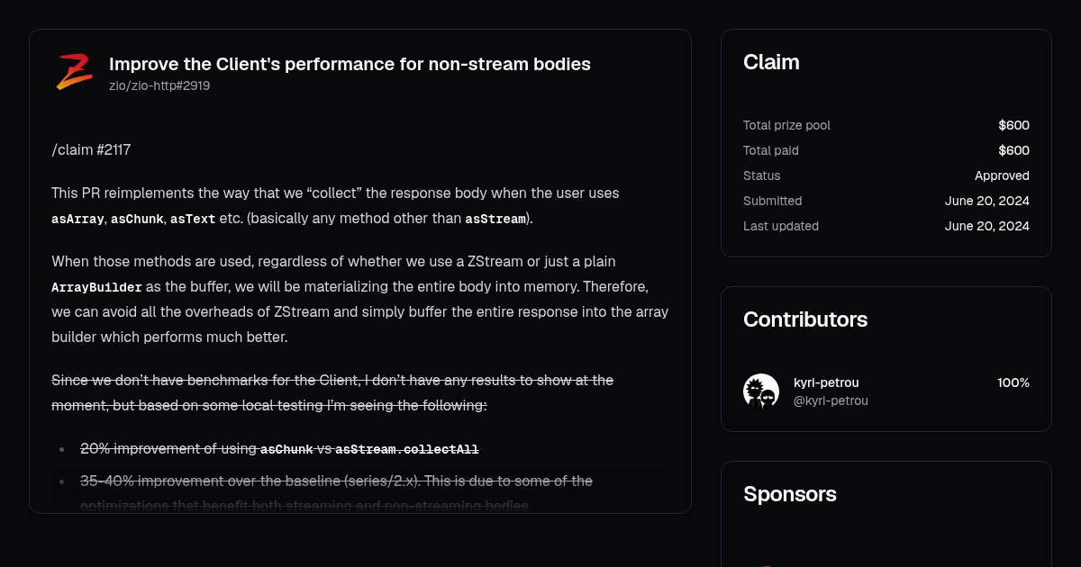 Improve the Client's performance for non-stream bodies | Algora