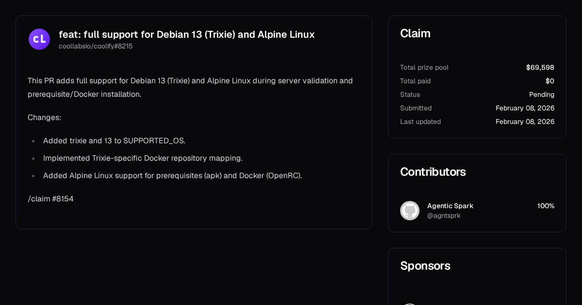 feat: full support for Debian 13 (Trixie) and Alpine Linux | Algora