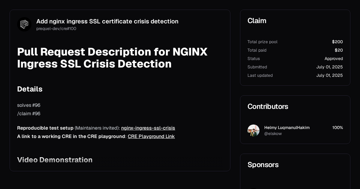 Add nginx ingress SSL certificate crisis detection | Algora