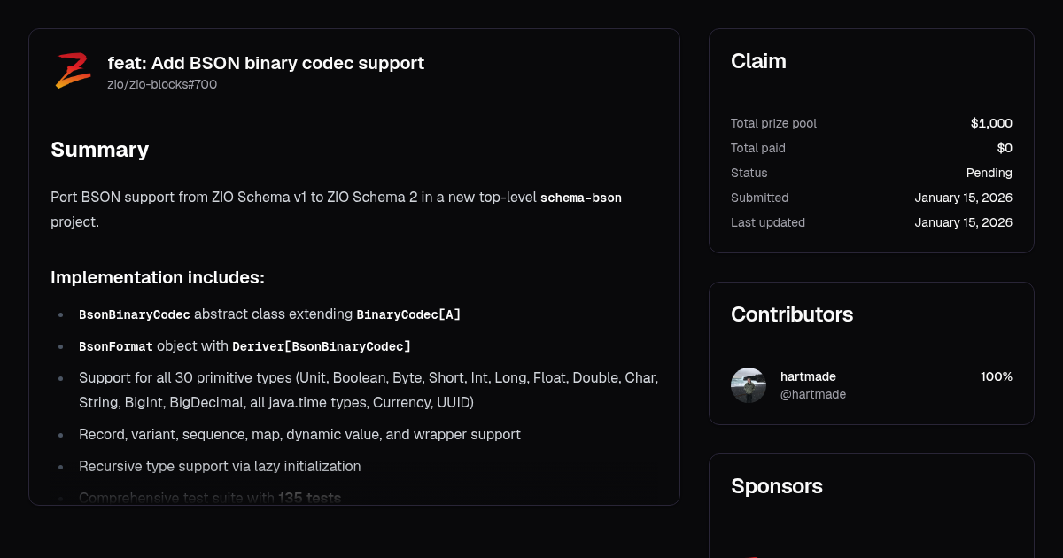 feat: Add BSON binary codec support | Algora
