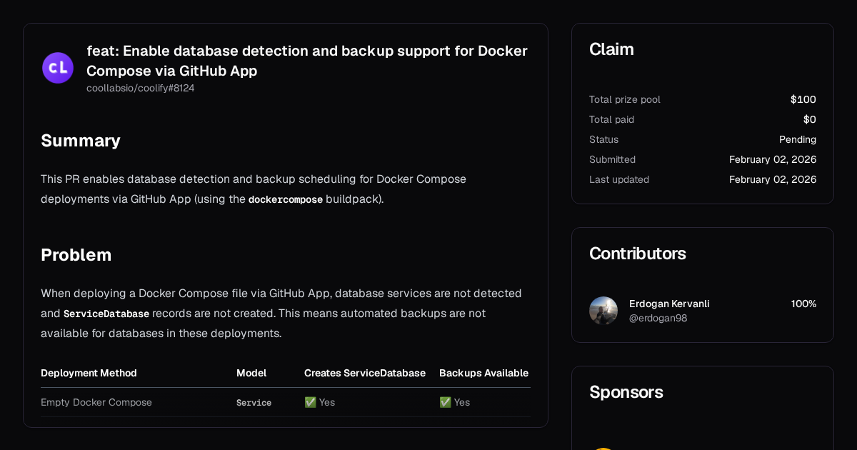 feat: Enable database detection and backup support for Docker Compose ...