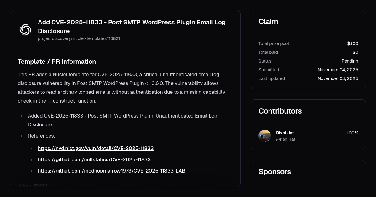 Add CVE-2025-11833 - Post SMTP WordPress Plugin Email Log Disclosure ...