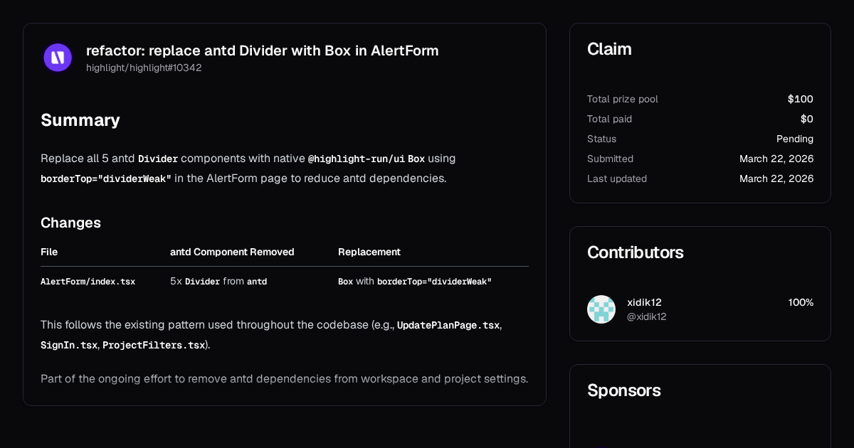 refactor: replace antd Divider with Box in AlertForm | Algora