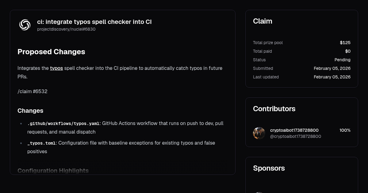 ci: integrate typos spell checker into CI | Algora